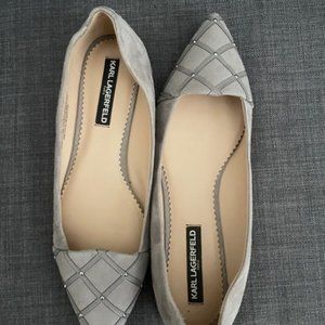 Karl Lagerfeld Grey Suede Quilted Paris Flat-sz 10